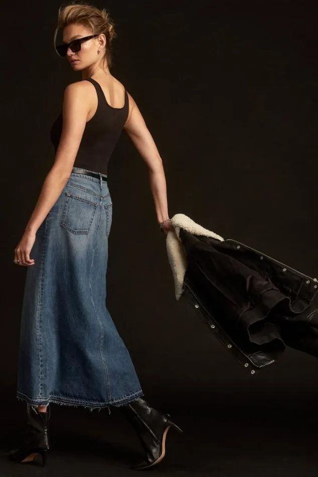 Lucky Brand Denim Maxi Skirt Mackie Wash Women Skirts