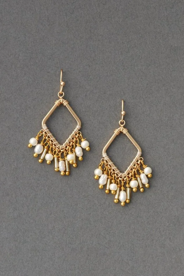 Lucky Brand Diamond Pearl Drop Earring Gold Women Jewelry