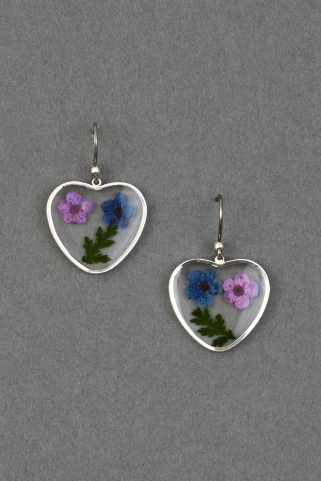 Lucky Brand Dried Flower Heart Drop Earring Silver Women Jewelry