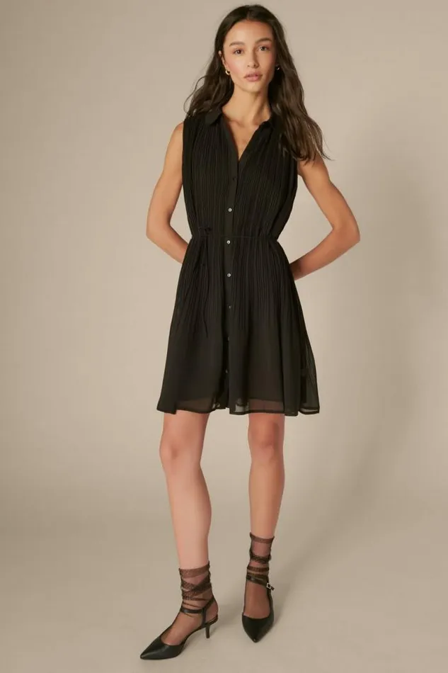 Lucky Brand Easy Pleat Shift Mini Dress True Black Women Dresses