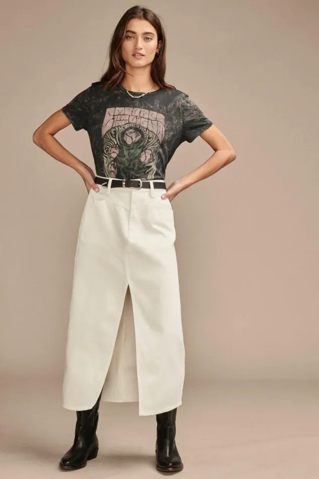 Lucky Brand Embrace Floral Poster Classic Crew Iron Ore Women Graphic Tees
