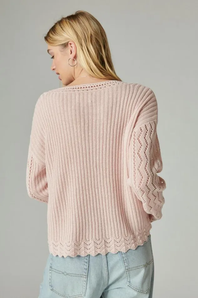 Lucky Brand Femme V Neck Pullover Sweater Sepia Rose Women Sweaters and Sweatshirts