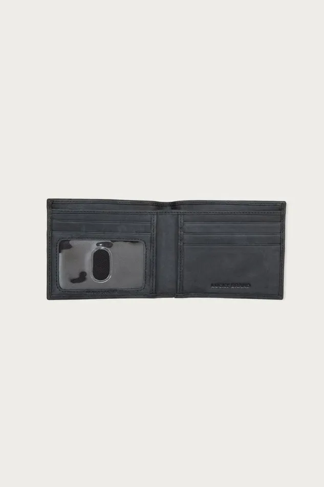 Lucky Brand Flag Embossed Leather Bifold Wallet Black Men Bags and Wallets
