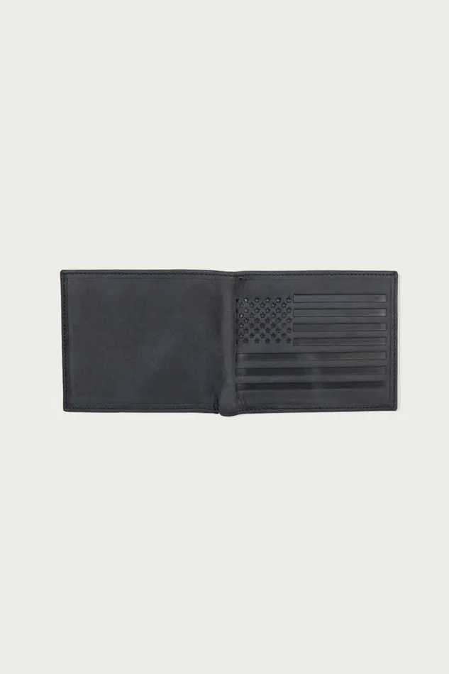 Lucky Brand Flag Embossed Leather Bifold Wallet Black Men Bags and Wallets