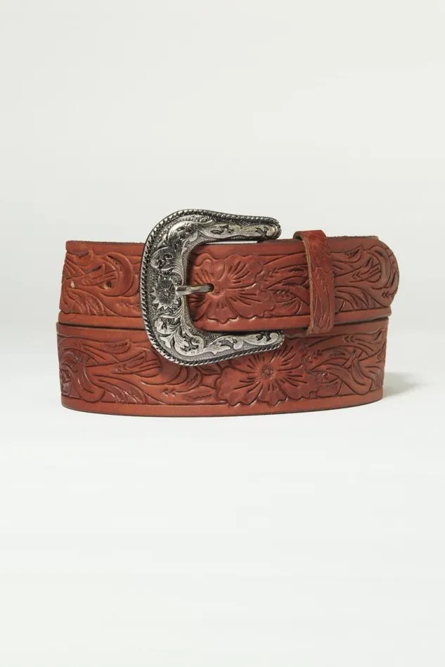 Lucky Brand Floral Pattern Embossed W Medium Brown Women Belts