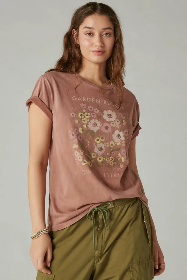 Lucky Brand Flower District Boyfriend Tee Baltic Amber Women Graphic Tees