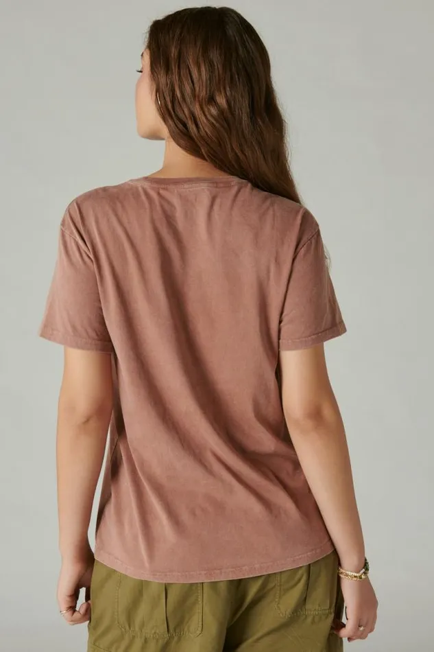 Lucky Brand Flower District Boyfriend Tee Baltic Amber Women Graphic Tees