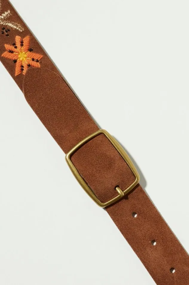 Lucky Brand Garden Floral Embroidered Belt Dark Brown Women Belts Lucky Brand Garden Floral Embroidered Belt Dark Brown Women Belts