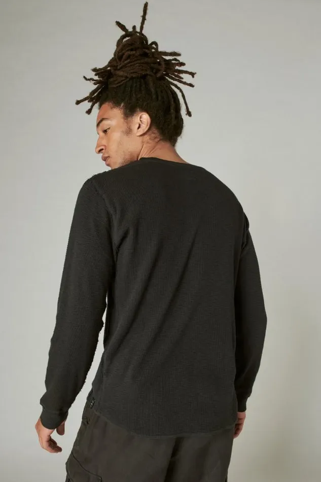 Lucky Brand Garment Dye Thermal Crew Jet Black Men Shirts and Tops