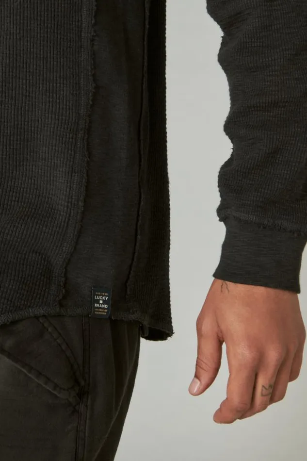 Lucky Brand Garment Dye Thermal Crew Jet Black Men Shirts and Tops
