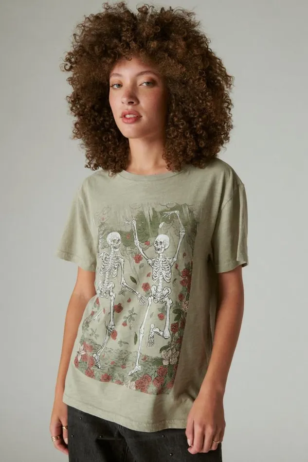 Lucky Brand Grateful Dead Rose Dance Boyfriend Tee London Fog Women Graphic Tees