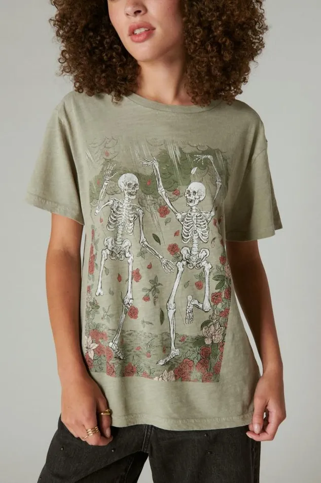 Lucky Brand Grateful Dead Rose Dance Boyfriend Tee London Fog Women Graphic Tees