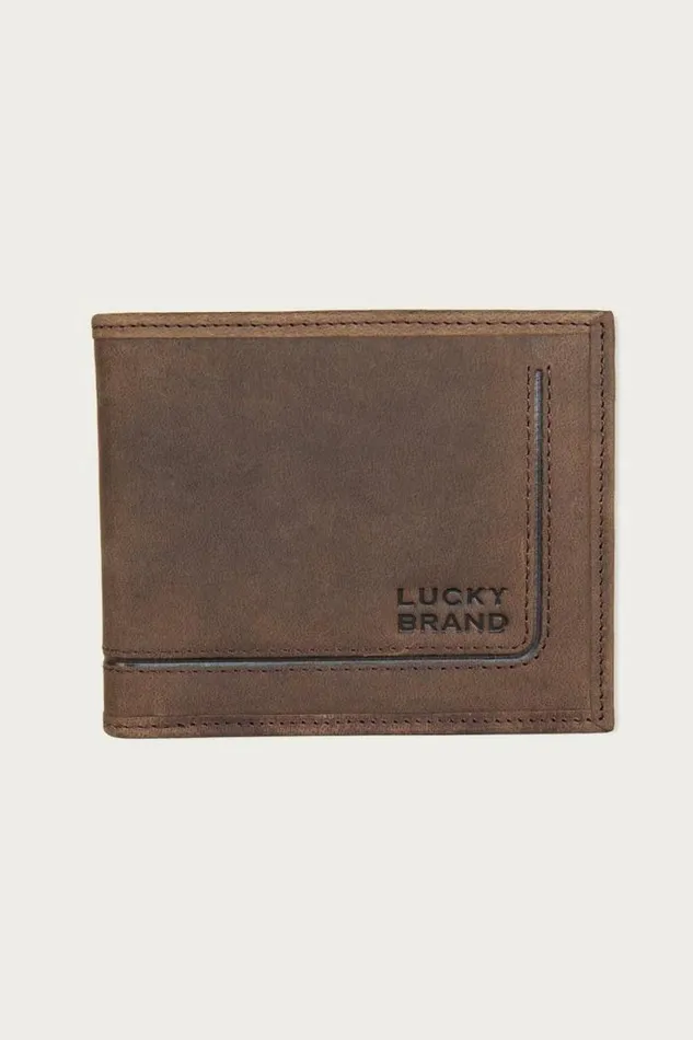 Lucky Brand Grooved Leather Bifold Wallet Dark Brown Men Bags and Wallets