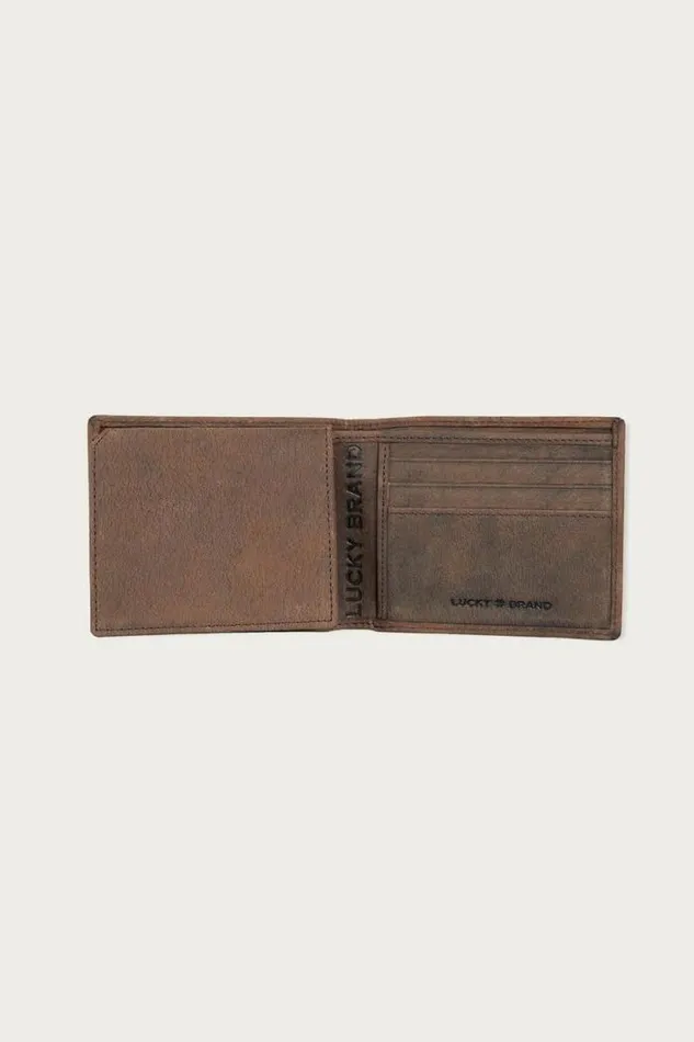 Lucky Brand Grooved Leather Bifold Wallet Dark Brown Men Bags and Wallets