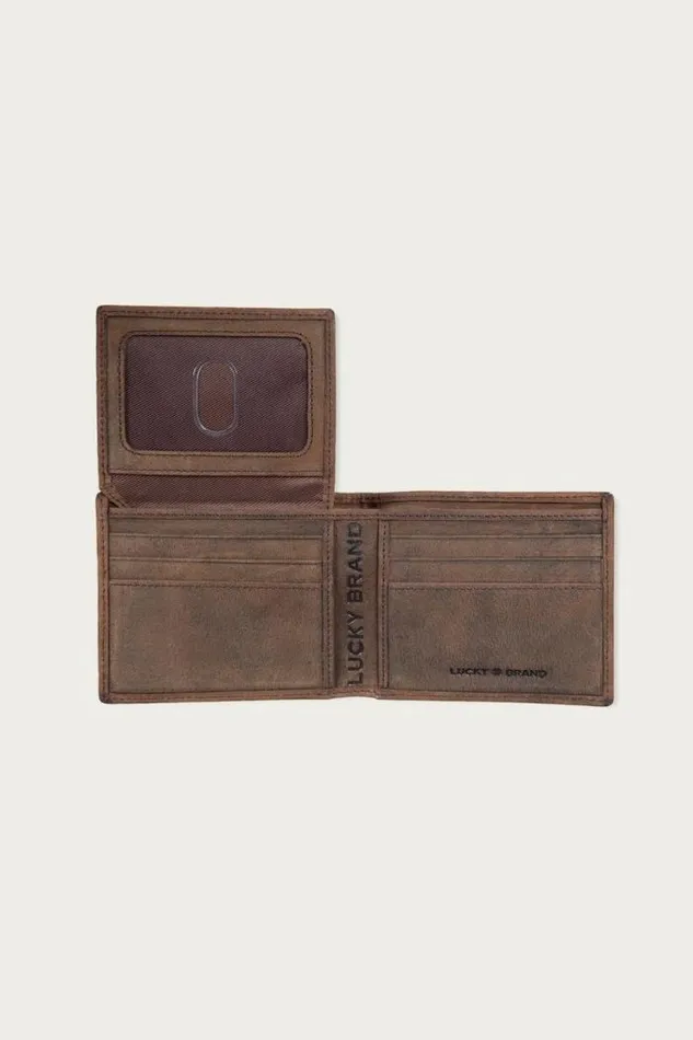Lucky Brand Grooved Leather Bifold Wallet Dark Brown Men Bags and Wallets