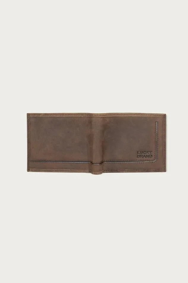 Lucky Brand Grooved Leather Bifold Wallet Dark Brown Men Bags and Wallets