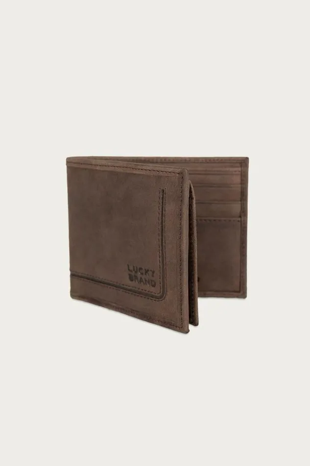 Lucky Brand Grooved Leather Bifold Wallet Dark Brown Men Bags and Wallets