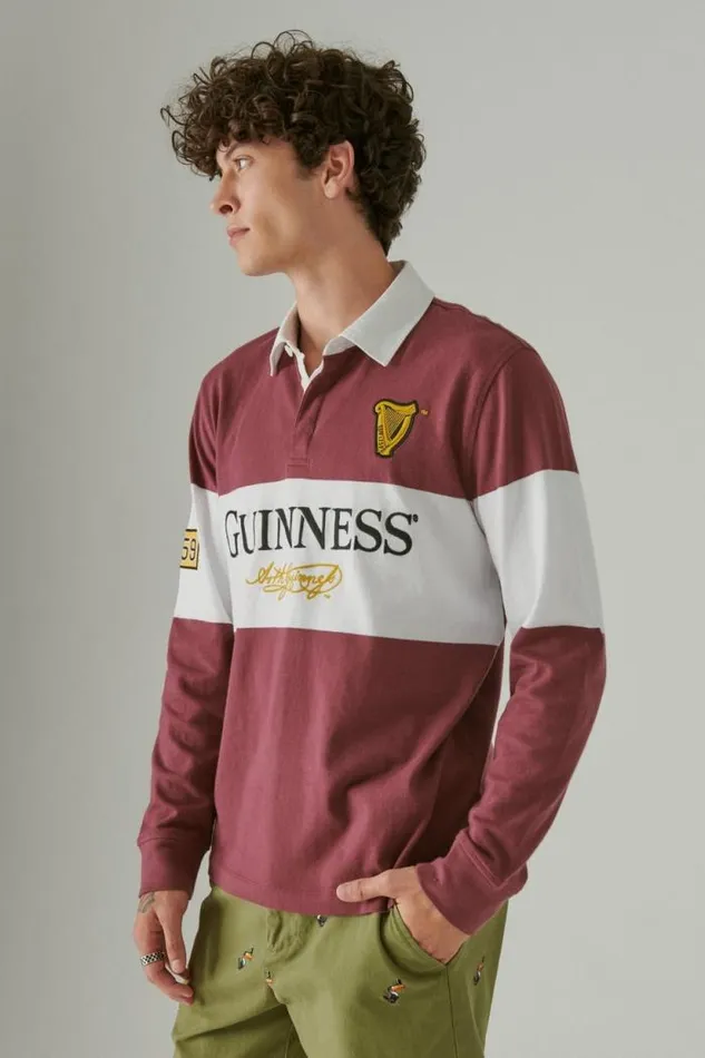Lucky Brand Guinness Color Block Rugby Maroon Men Shirts and Tops