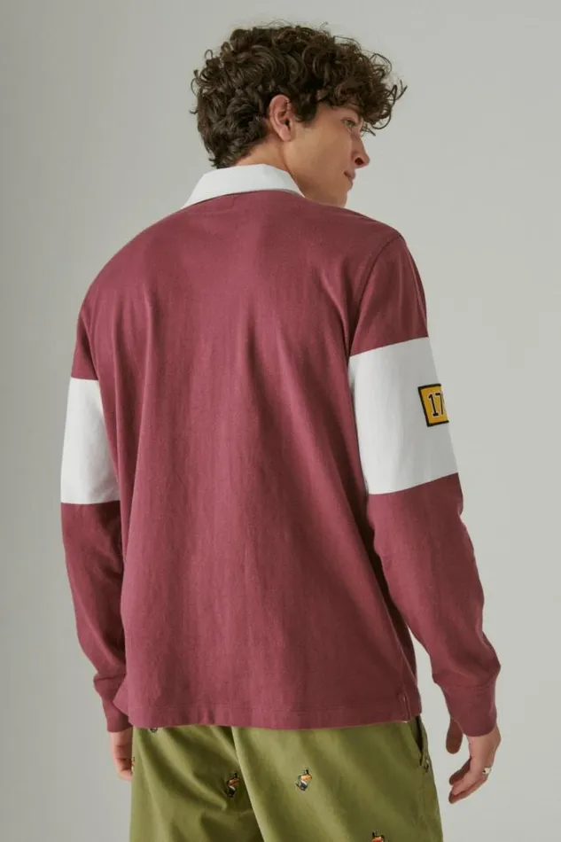 Lucky Brand Guinness Color Block Rugby Maroon Men Shirts and Tops