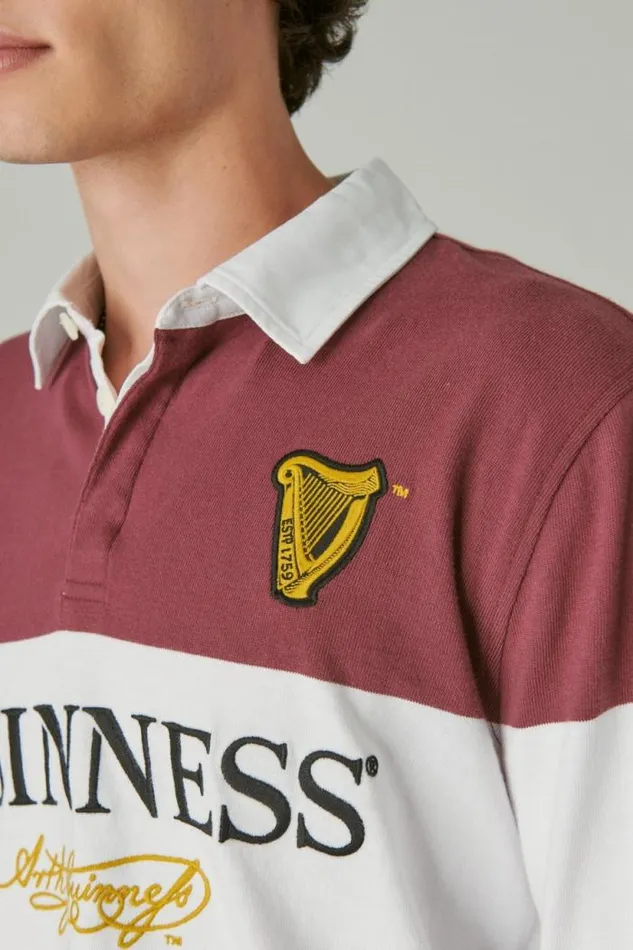 Lucky Brand Guinness Color Block Rugby Maroon Men Shirts and Tops