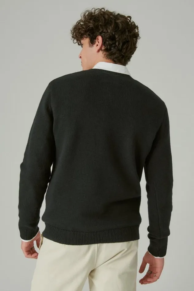 Lucky Brand Guinness Intarsia Crew Neck Sweater Dark Black Combo Women Sweaters and Sweatshirts