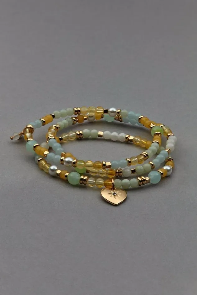 Lucky Brand Heart Charm Beaded Bracelet Set Gold Women Jewelry