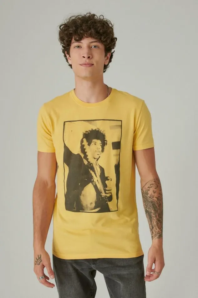Lucky Brand Jimi Hendrix Photo Misted Yellow Men Graphic Tees