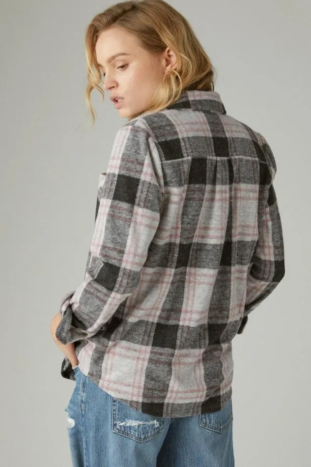 Lucky Brand Knit Shirt Jacket Black Plaid Women All Tops