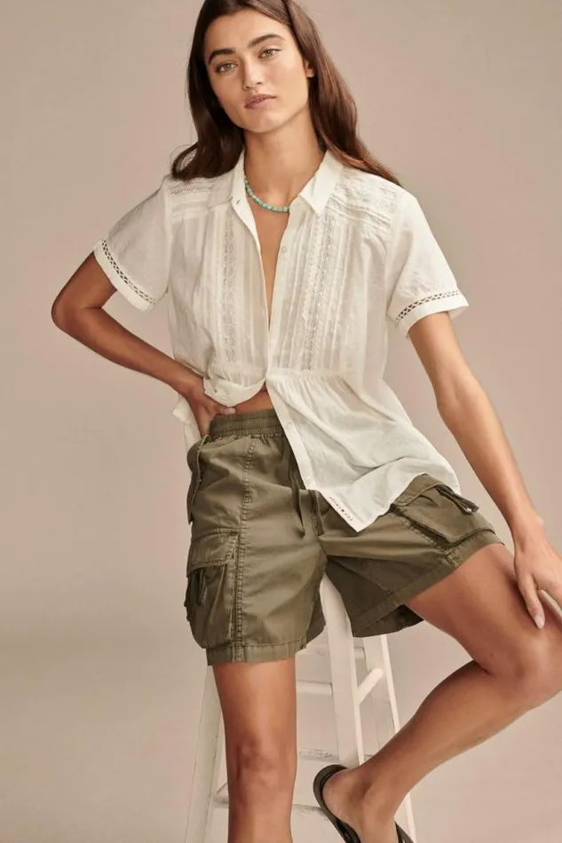 Lucky Brand Lace Button Down Shirt Cloud Dancer Women All Tops