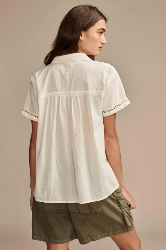 Lucky Brand Lace Button Down Shirt Cloud Dancer Women All Tops