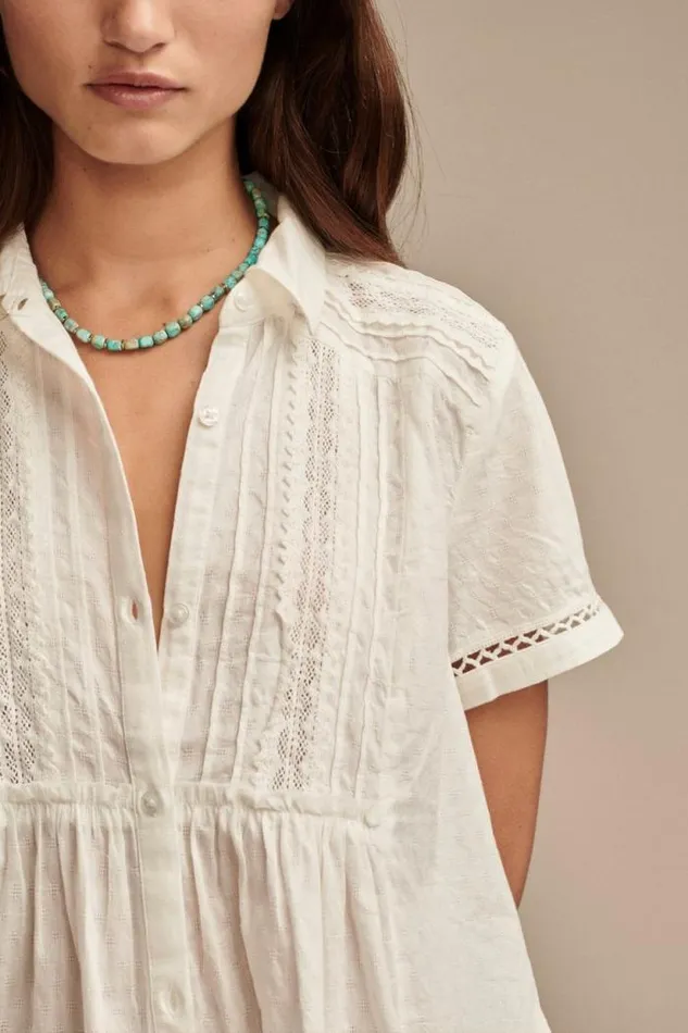 Lucky Brand Lace Button Down Shirt Cloud Dancer Women All Tops