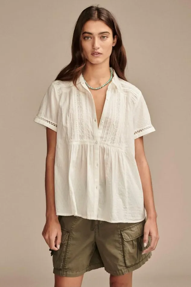 Lucky Brand Lace Button Down Shirt Cloud Dancer Women All Tops