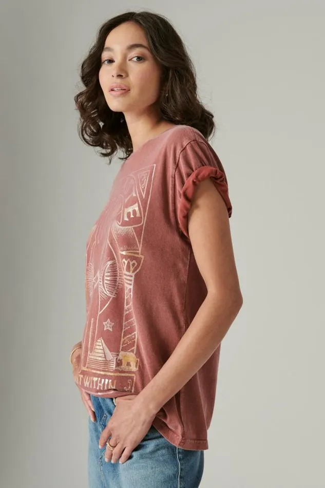 Lucky Brand Light Within Boyfriend Tee Apple Butter Women Graphic Tees