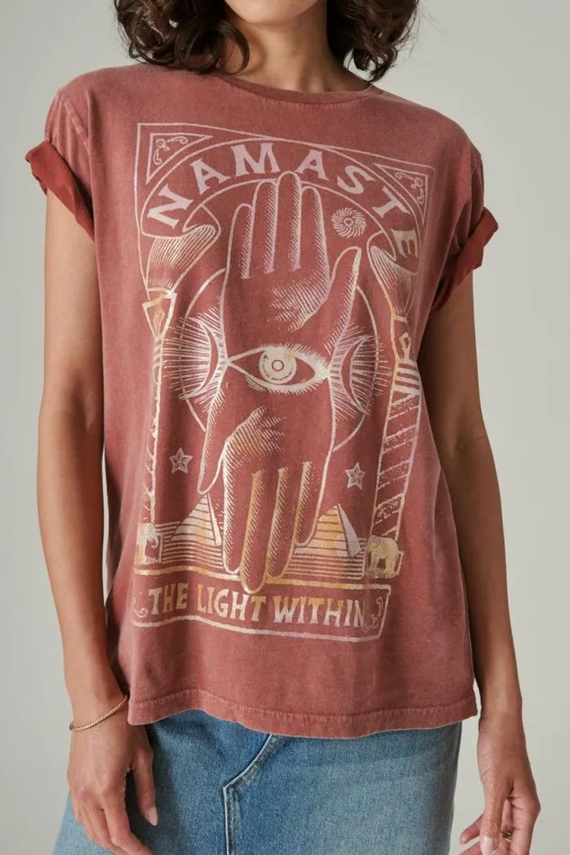 Lucky Brand Light Within Boyfriend Tee Apple Butter Women Graphic Tees