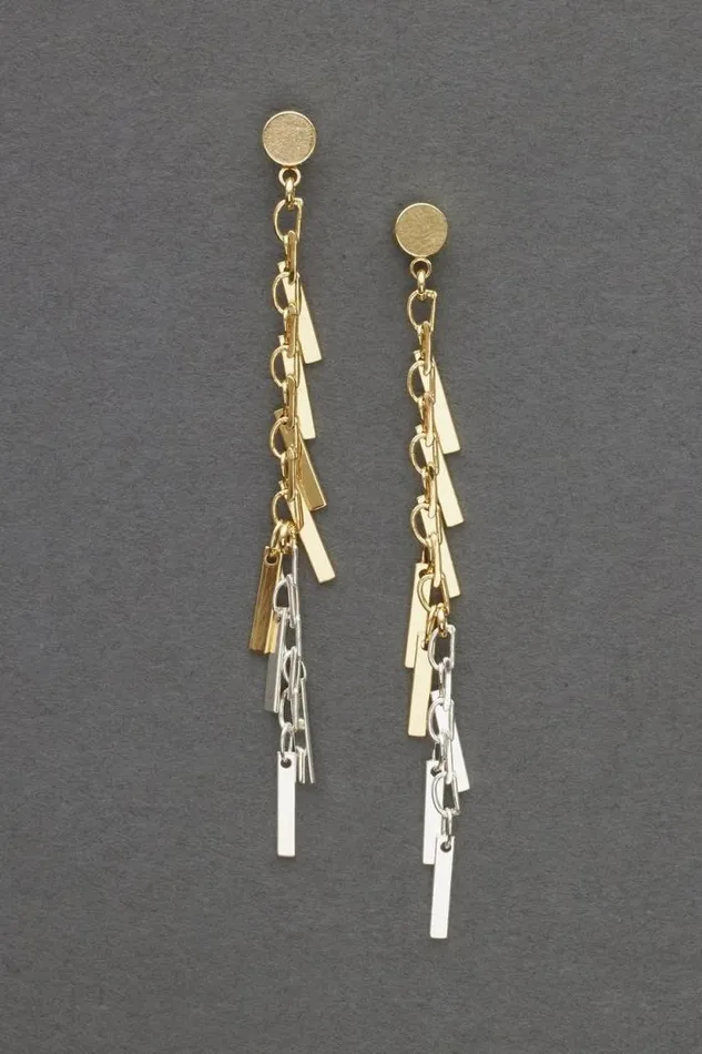 Lucky Brand Linear Metal Fringe Stud Earring Two Tone Women Jewelry