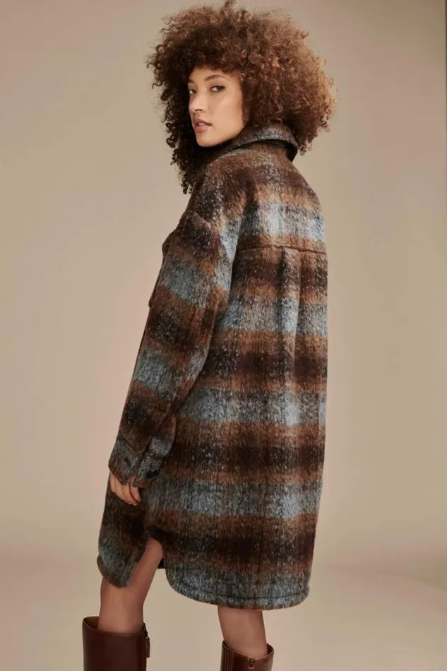 Lucky Brand Long Plaid Shirt Jacket Dark Brown Women Jackets and Outerwear