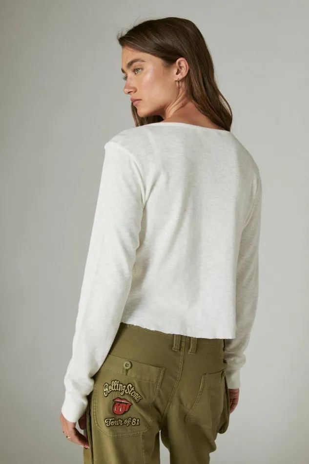 Lucky Brand Long Sleeve Knit Henley Whisper White Women All Tops