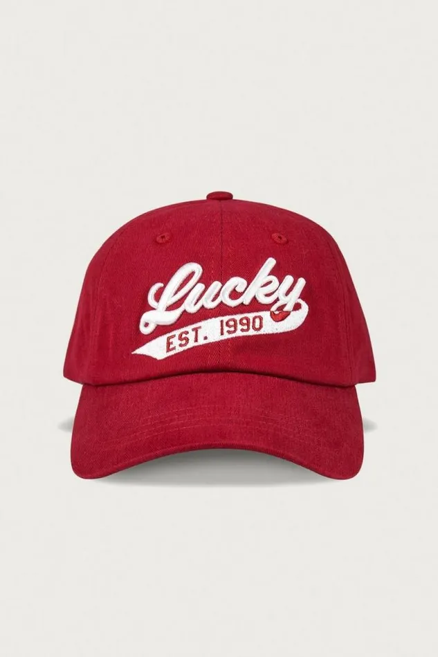 Lucky Brand Lucky 1990 Embroidered Dad Hat Dark Red MenWomen Hats