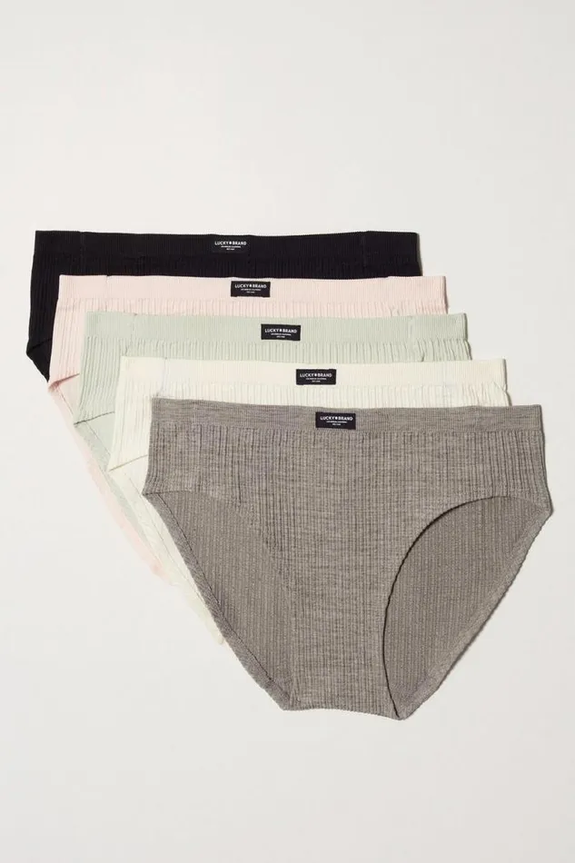 Lucky Brand Lucky Basics Bikini 5 Pk Dark Grey Women Intimates and Sleepwear