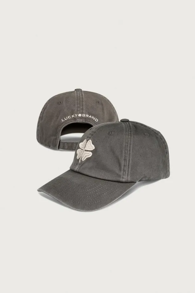 Lucky Brand Lucky Clover Baseball Hat Open Grey Men Hats