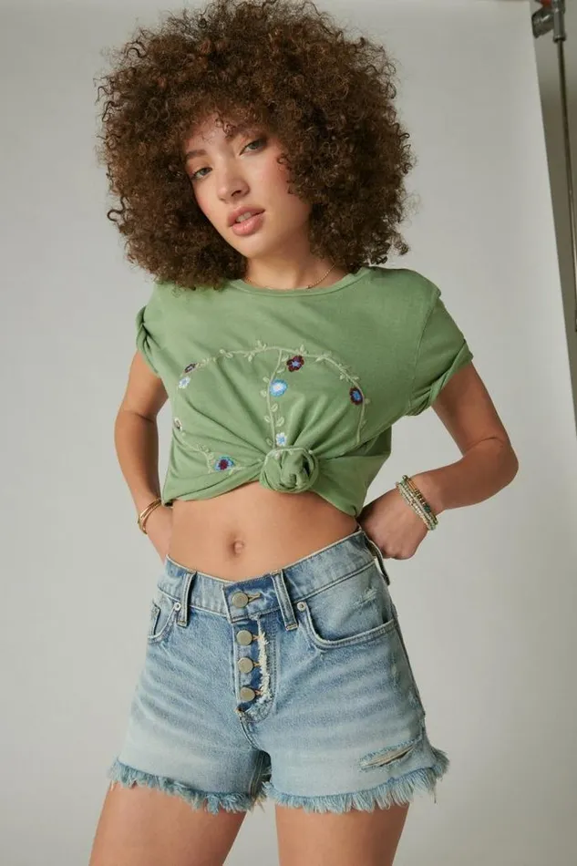 Lucky Brand Mid Rise Boy Short Anchors Away Women Shorts