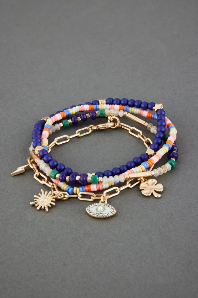 Lucky Brand Multi Color Lucky Charm Bracelet Set Gold Women Jewelry