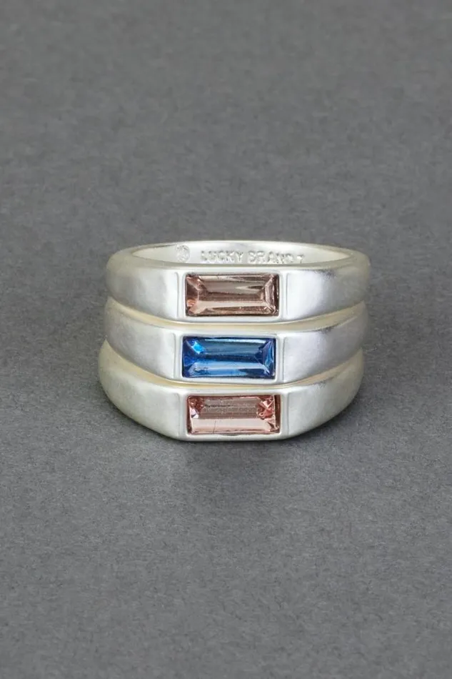 Lucky Brand Multi Color Set Stone Ring Stack Silver Women Jewelry