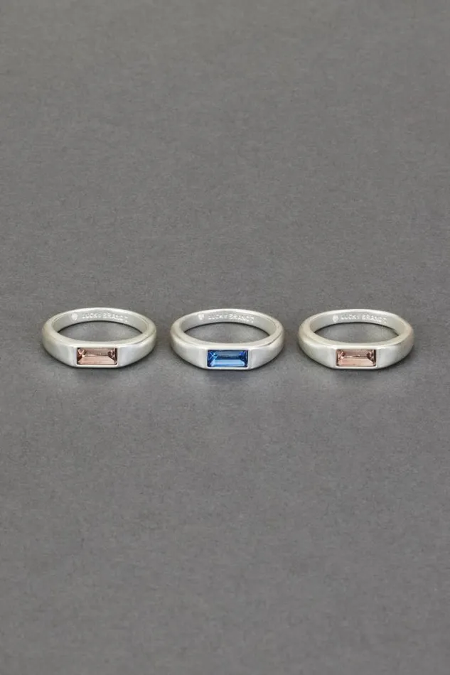 Lucky Brand Multi Color Set Stone Ring Stack Silver Women Jewelry