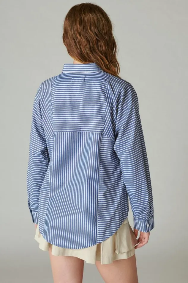 Lucky Brand Multi Stripe Oversized Seamed Shirt Sodalite Blue Stripe Women All Tops