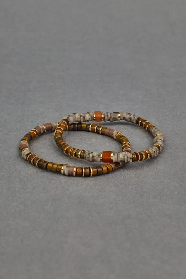 Lucky Brand Natural Beaded Bracelet Set Gold Women Jewelry