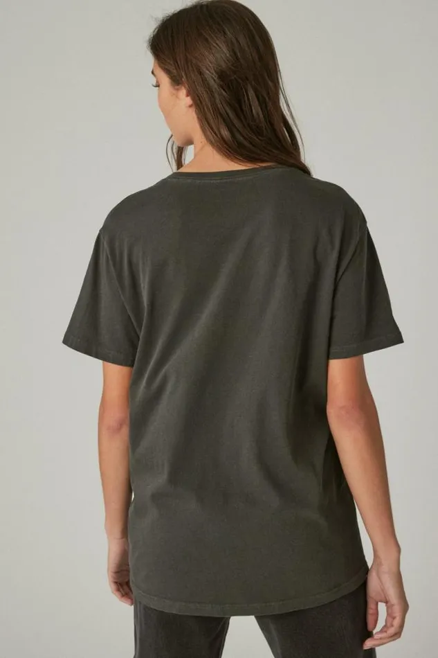 Lucky Brand Pink Floyd Word Circle Boyfriend Tee 001 Lucky Black Women Graphic Tees