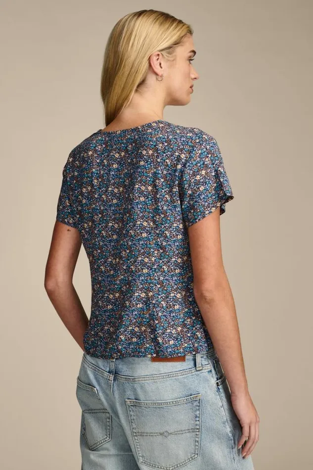 Lucky Brand Printed Button Front Top Indigo Multi Women All Tops
