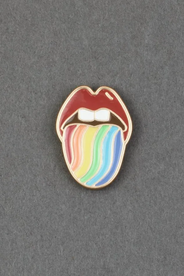 Lucky Brand Rainbow Lips Enamel Pin Gold Women Jewelry