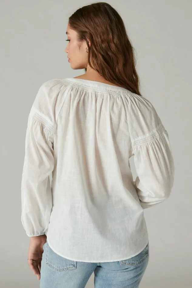 Lucky Brand Relaxed Lace Open Neckshirt Bright White Women Blouses